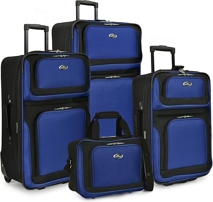 U.S. Traveler New Yorker Lightweight Expandable Rolling Luggage, Blue, 4-Piece Set