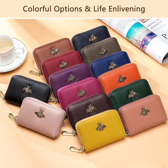 imeetu RFID Credit Card Holder, Small Leather Zipper Card Case Wallet for Women