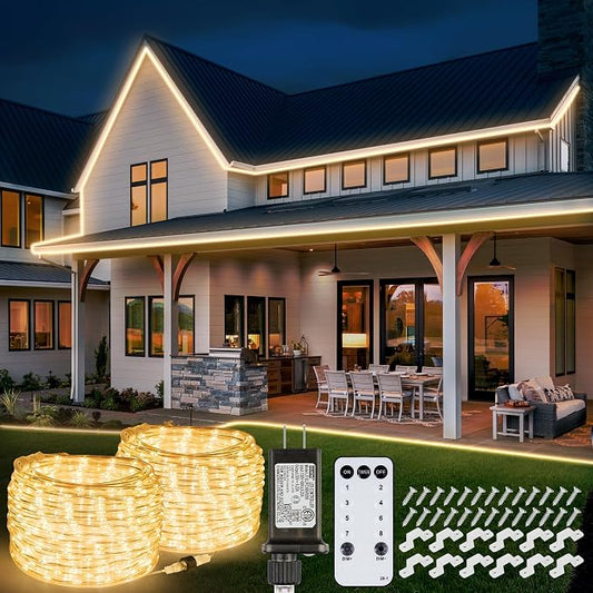 100ft 1200 LED Rope Lights Outdoor, Connectable Warm White Rope Lights Plug in, Outdoor String Lights Waterproof Decorative Lighting for Deck Patio Backyard Garden Pool Camping Room Indoor Décor