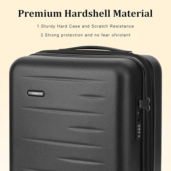 16 Inch Underseat Carry On Luggage Airline Approved, Expandable Lightweight ABS+PC Hard Shell Suitcases with 360° Spinner Wheels, TSA Lock, YKK Zipper, for Business Weekender (Black, 1 PC)