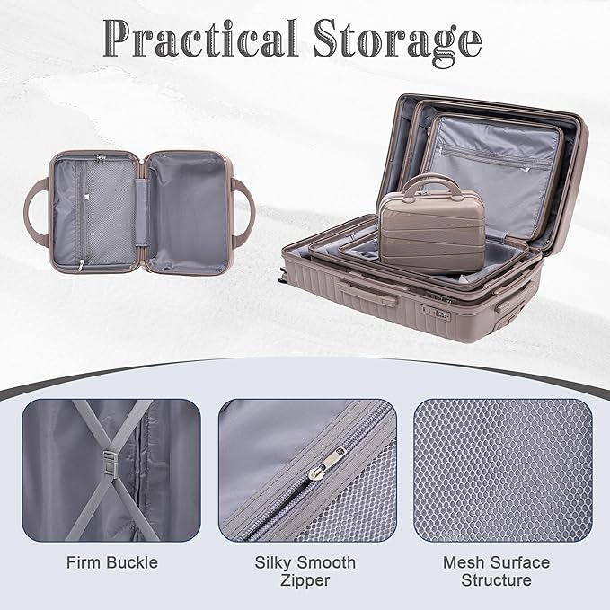 Hardside 4 Luggage Sets, Lightweight Wave Suitcase with Spinner Wheel