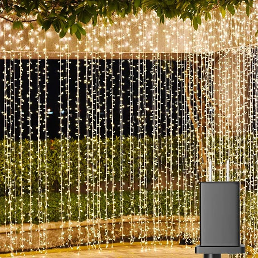 Solhice LED Curtain Lights Outdoor 12ft x10ft, 360 LED Plug in Hanging String Lights Indoor Bedroom, Twinkle Light Backdrop for Outside Wedding Decor, Warm White (Not Connectable)