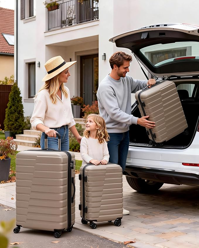 Coolife Luggage Sets, 3 Piece Hard Shell Suitcase Set with Spinner Wheels, Expandable Large Checked Luggage, Lightweight Rolling Carry On with TSA Lock Brown