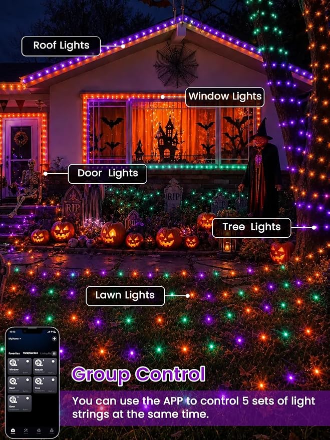 200 LED Smart Color Changing Fall String Lights APP & Remote for Halloween | 66 FT Halloween Twinkle Lights IP44 Waterproof, Timer, Music Sync, Multiple Colors & Modes, Outdoor Christmas Fall Decoration