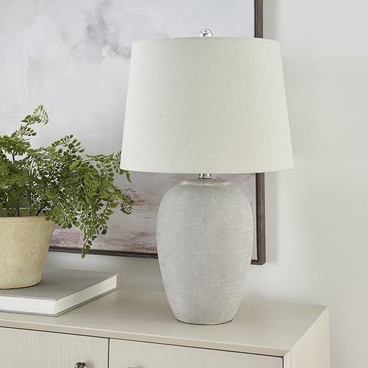 Nourison Home 23" Vintage Gray Ceramic Table Lamp with Light Gray Linen Shade, Traditional Bedside Accent Lamp, Nightstand Lamp for Bedroom, Living Room