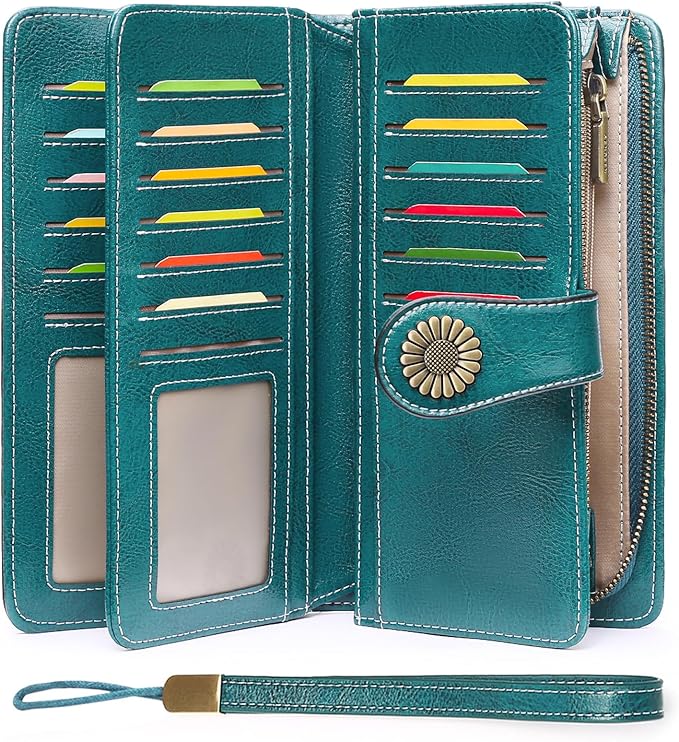 SENDEFN Wallets for Women Leather Credit Card Holder with RFID Blocking Large Capacity Wristlet | with RFID Blocking, Large Capacity, Wristlet, with RFID Blocking, Large Capacity, Wristlet
