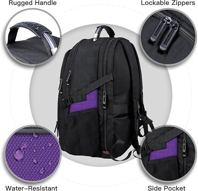Travel Backpack, 18.4 Inch Laptop Backpacks for Men Women, 55L Anti Theft Water Resistant College Bussiness TSA Airline Approved Work Computer Backpack, Purple