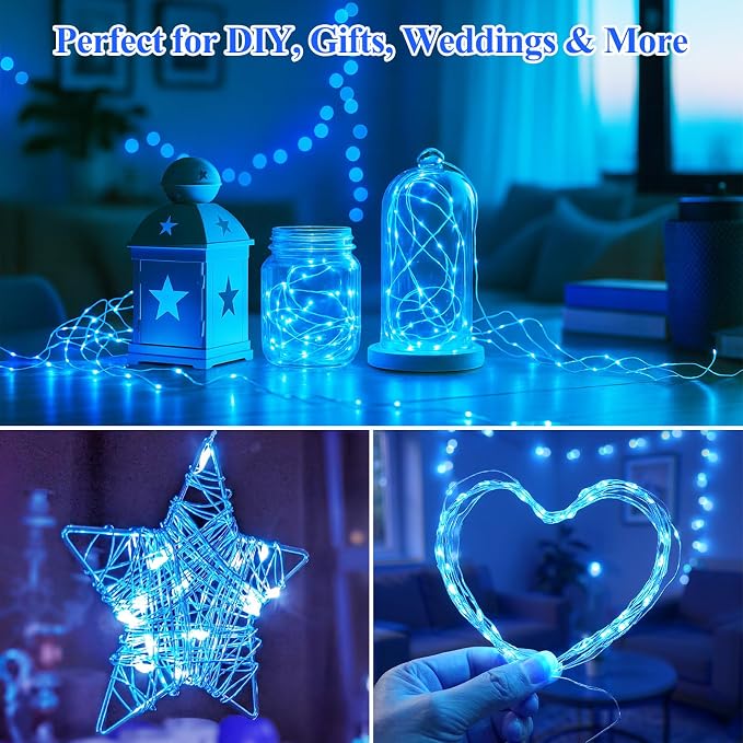 6-Pack Battery Operated Fairy Lights, 7FT 20 LED Waterproof Silver Wire Firefly String Lights, Blue Mini Lights for Mason Jars, Bedroom, Wedding, Party, Centerpiece Table Decor