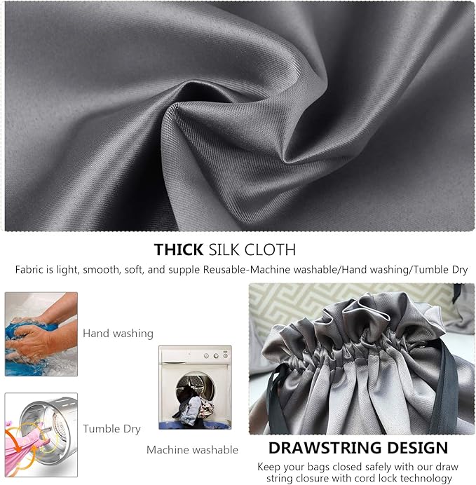 PlasMaller Dust Cover Storage Bags Thick Silk Cloth Pouch with Drawstring For Luxuries Handbags Tote Purses Shoes Boots, Silver (12.6 x 15.7 in)