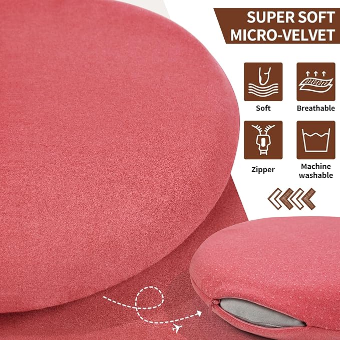 BUYUE Memory Foam Seat Cushion, Dia 16.5" Soft Velvet Round Stool Cushion Anti-Slip Chair Pads, L, Rose Pink