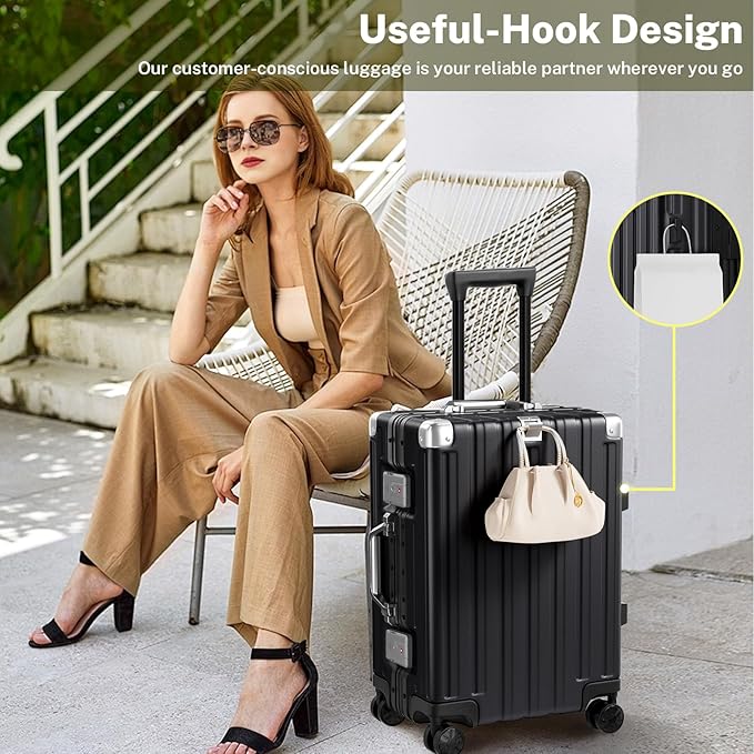 Krute Carry On Luggage 20 inch Aluminum Frame Luggage with Spinner Wheels Hardshell No Zipper PC+ABS TSA Lock Zipperless Suitcases