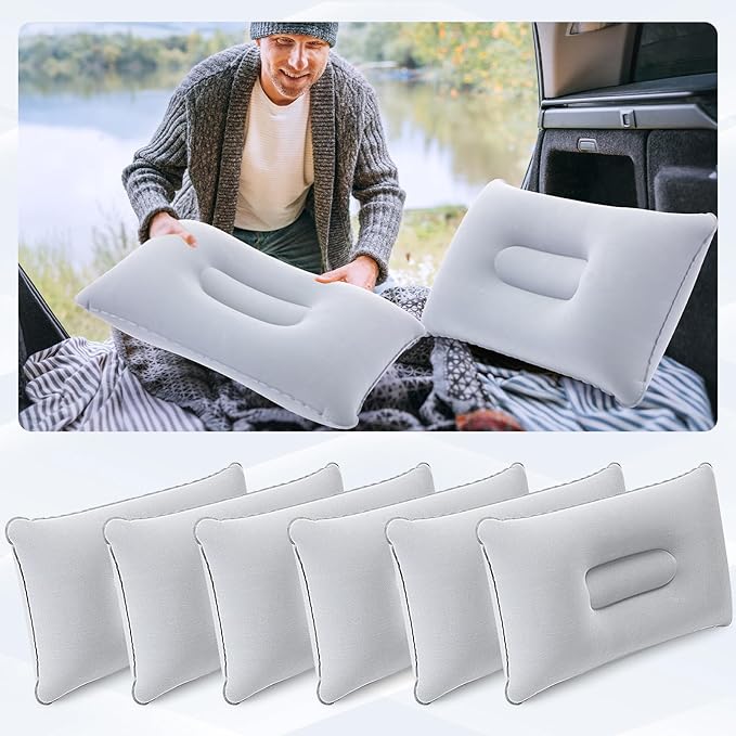 Geelin 20 Pack Inflatable Pillows for Camping Travel Beach Vacation Sand Squared Flocked Soft Fabric Backpacking Ultralight Pillows for Office Sleeping Neck Head Lumbar Support(Gray)
