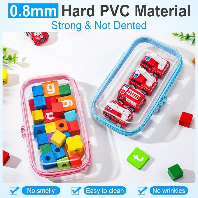 Sanwuta 6 Pcs Clear Hard Zipper Case Plastic Zipper Pouches Transparent Makeup Bag Pencil Case Pouches Toiletry Diaper Bag for Travel Toy Storage Organizer Bins(Colorful,7.48 x 3.94 x 2 Inch)