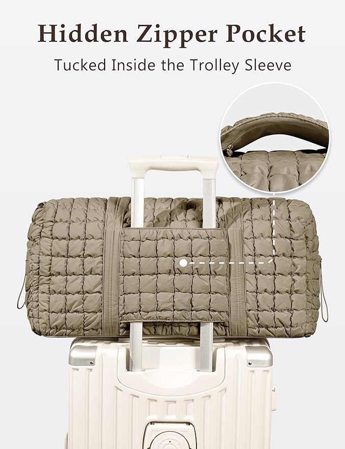 Quilted Travel Duffle Bag for Women Medium Weekender Bag Puffer Overnight Bag Large Soft Puffy Duffel Bag Carry-On Gym Bag Lightweight Personal Item Travel Bag for Trips Business Sport Airplane