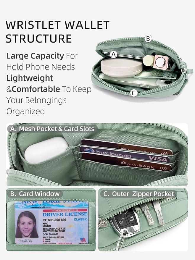WESTBRONCO Wristlet Wallets for Women – RFID Blocking Quilted Nylon Phone Wallet, Card Holder Purse for Travel & Everyday Use