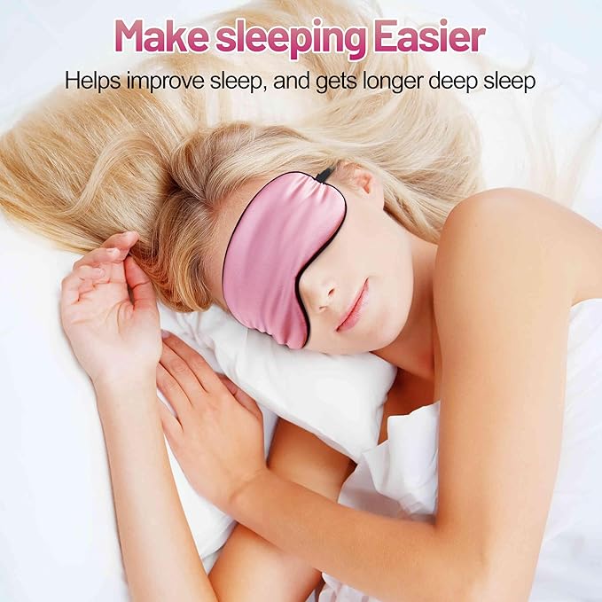 Sleep Mask, Silk Eye Mask for Sleeping with Adjustable Strap, Blindfold Eyeshade for Men & Women, Comfortable & Soft Eye Cover Eyeshade for Night Sleep (Rose Pink)