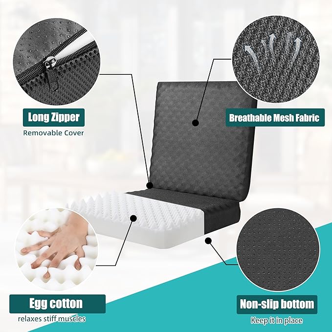 BALAPET Recliner Cushions for Long Sitting, Egg Crate Foam Recliner Cushion for Elderly Reduces Muscle Fatigue and Provides Air Flow, Extra Large Non-Slip Seat Cushion with Back Support(20*20*4in)