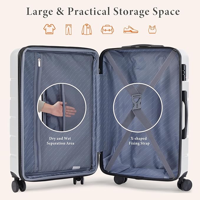 Sweetcrispy Carry on Luggage, Hard Shell ABS Suitcase with Double Spinner Wheels, Lightweight Expandable Rolling Suit Case with TSA Lock, 21 Inch Milky-White