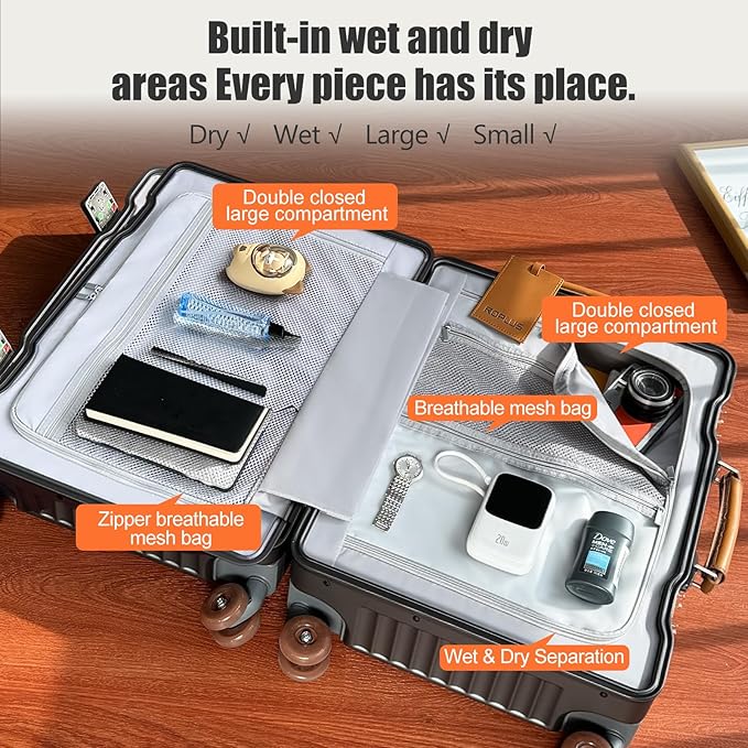 Aluminium Frame Carry on Luggage with Smooth Jelly Wheels, Hardside Zipperless Rolling Suitcase with TSA Lock (Grey, 21-Inch)