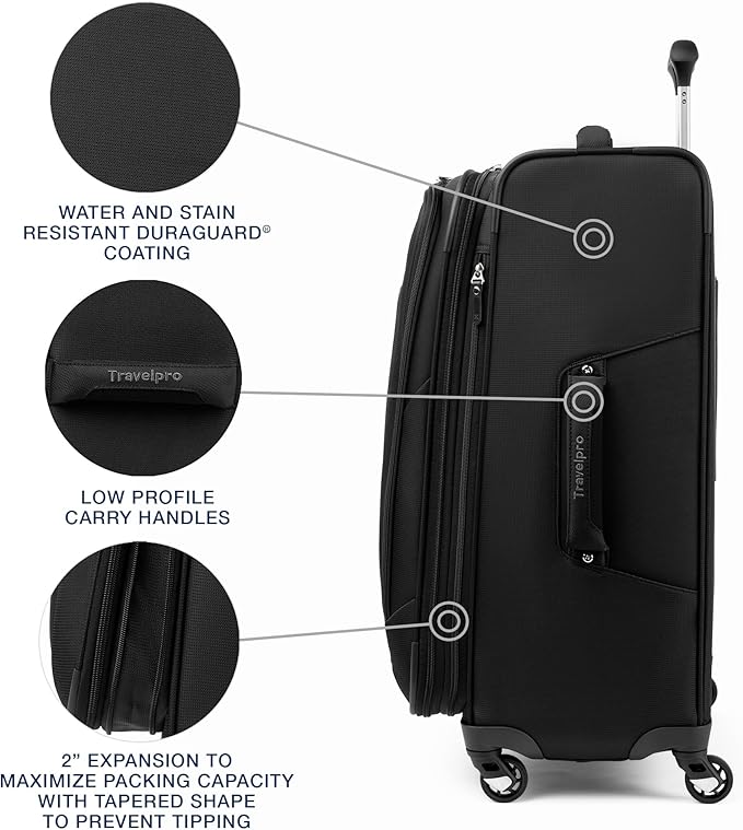 Travelpro Maxlite 5 Softside Expandable Luggage with 4 Spinner Wheels, Lightweight Suitcase, Men and Women, Black, Checked-Medium 25-Inch