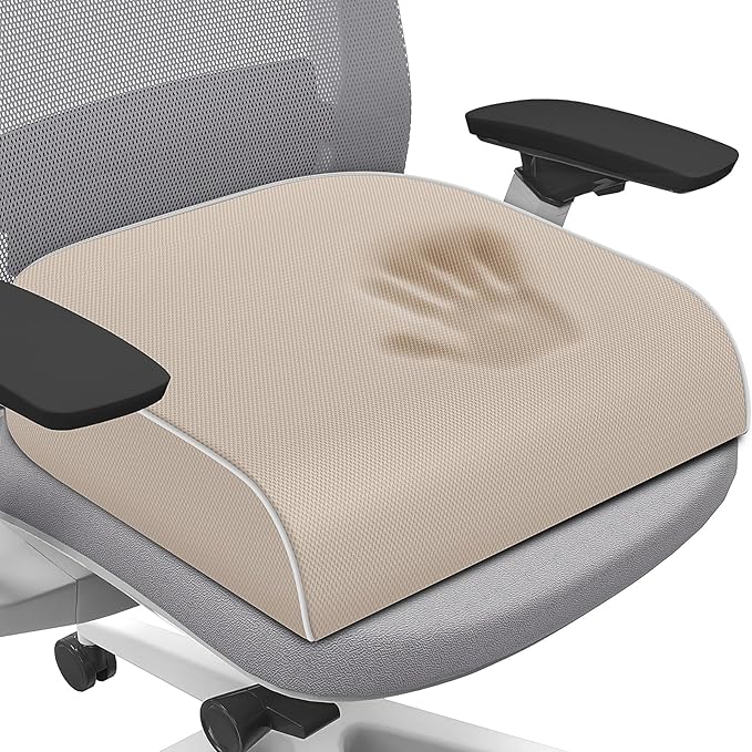 Seat Cushion for Tailbone Pain Relief, Office Chair Cushion, Memory Foam Large Chair Cushion with Non-Slip Cover for Soft Support at Office Chair, Car Seat, Airplane Beige/2X-Large