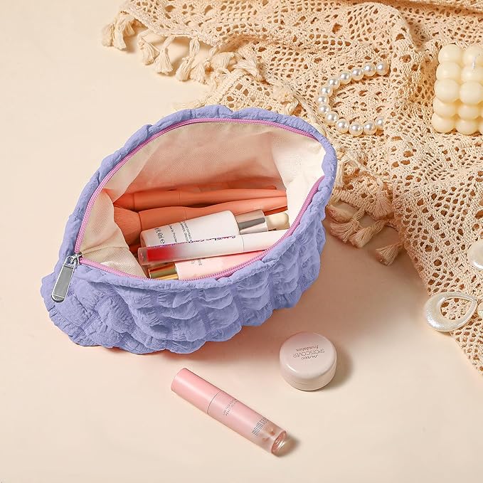Makeup Bag, Bubble Cloud Travel Cosmetic Bag Organizer, Large Capacity Toiletry Make Up Bags with Zipper for Women and Girls, Light Purple