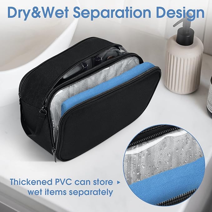Wedama Toiletry Bag for Men, Handheld Travel Bag, Waterproof Toiletries, Thickened Polyester Dopp Kit, Toiletries Business Trips and Camping, Black
