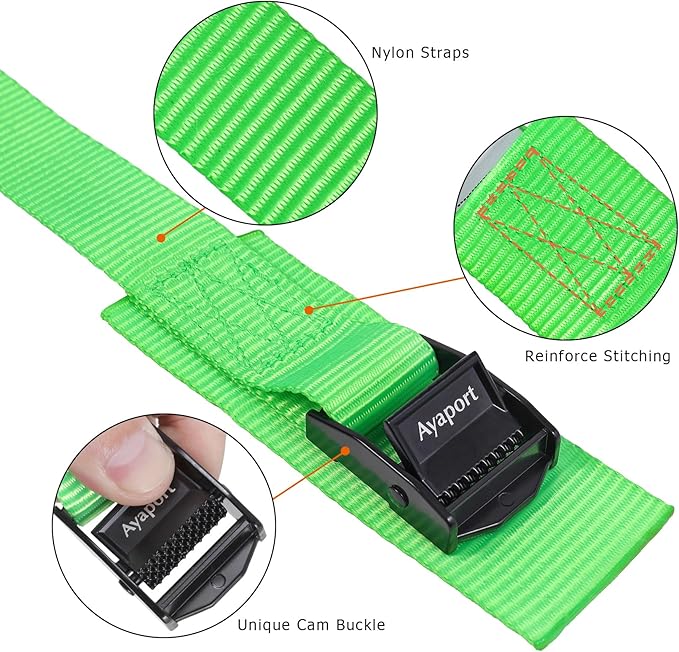 Ayaport Lashing Straps with Buckles Adjustable Cam Buckle Tie Down Cinch Strap for Packing Green