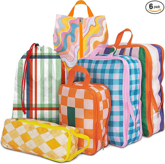 6 Pcs Compression Packing Cubes, Packing Cubes for Travel, Waterproof Luggage Organizer Bags Set, Cute Packaging Cubes for Women Kids Backpack Carry-Ons