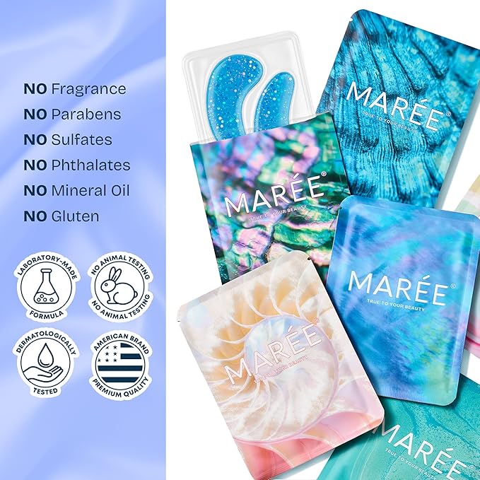 MAREE Under Eye Patches for Puffy Eyes and Dark Circles – Under Eye Mask with Collagen & Hyaluronic Acid – Undereye Mask Patches for Women – Parches para Ojeras Puffiness & Under Eye Bags | 12 Pair