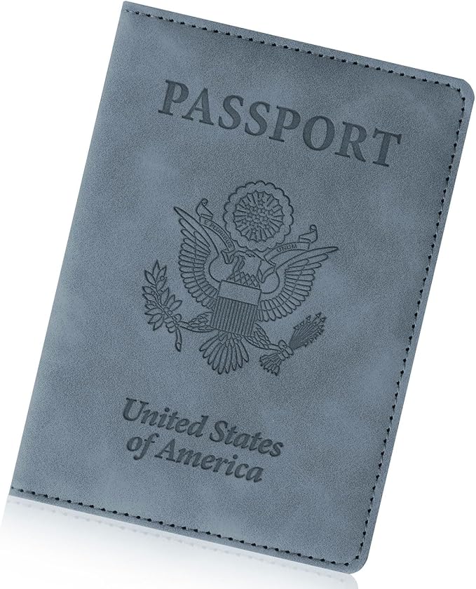Passport Holder for Travel Essentials,RFID Blocking Passport Cover Wallet Card Case for Women and Men (Navy Gray)