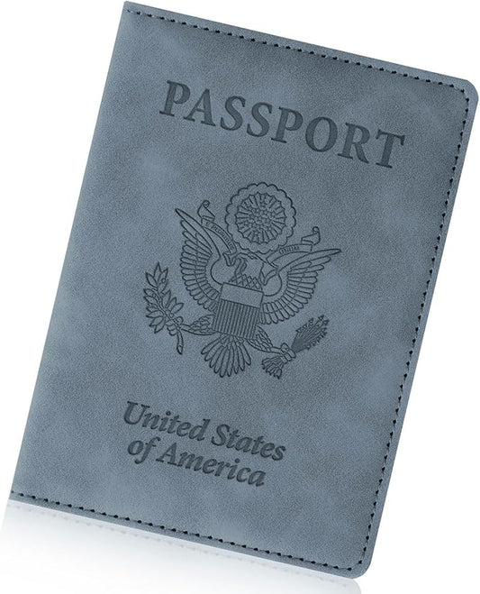 Passport Holder for Travel Essentials,RFID Blocking Passport Cover Wallet Card Case for Women and Men (Navy Gray)