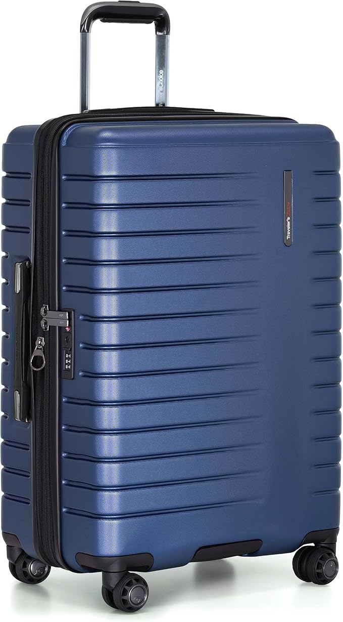 Traveler's Choice Archer Polycarbonate Expandable Luggage with Spinner Wheels, Blue, Checked 26-Inch