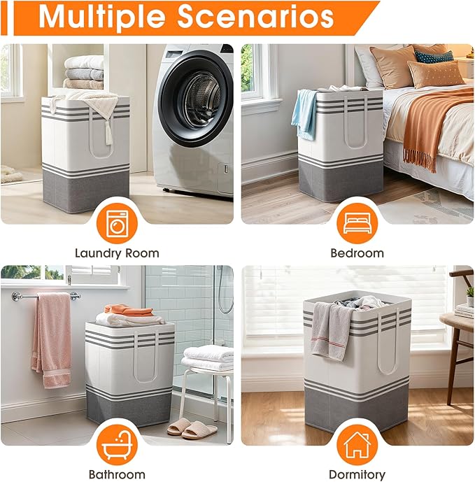 4 Pack Large Laundry Baskets, Laundry Hampers, Freestanding Waterproof Collapsible Clothes Bag with Extended & Reinforced Handles - Clothes Basket for Dorm, Bathroom, Home (75L)