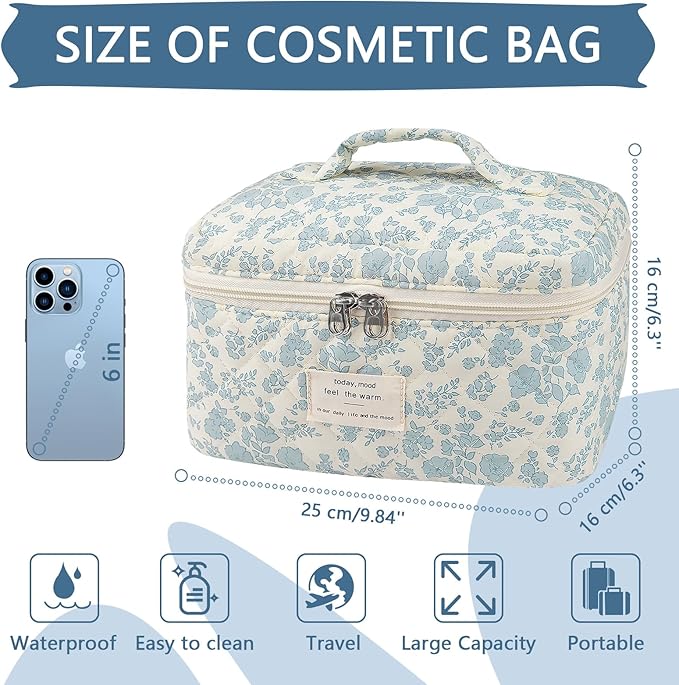 Large Makeup Bag, Cute Cosmetic Bag for Women Girls, Floral Coquette Aesthetic Toiletry Bag, Travel Make Up Organizer Bag ((White Butterfly Flower))