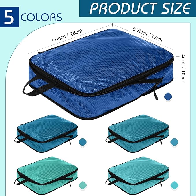 5 Pack Compression Packing Cubes for Travel Space Saving Cubes Luggage Organizer for Suitcase(Blue,S)