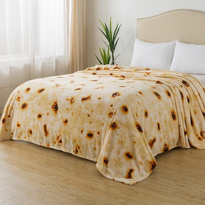 Burritos Tortilla Blanket Queen Size for All Season - Premium Lightweight Anti-Static Super Soft Cozy Plush Tortilla Throw, Lightweight Microfiber Winter Warm Taco Blanket 90" x 90"(Burritos Queen)