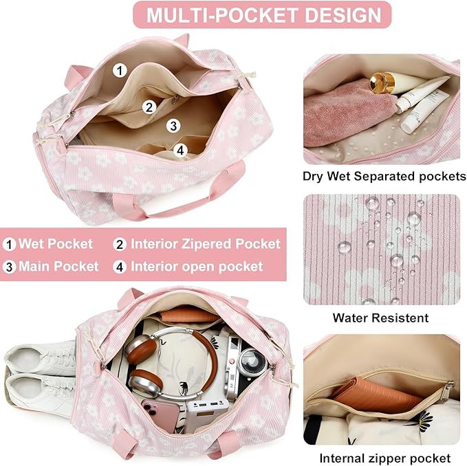 BLUBOON Duffle Bag Girls Kids Cute Gym Bag with Shoes Compartment & Wet Separation Waterproof Sports Overnight Travel Bag