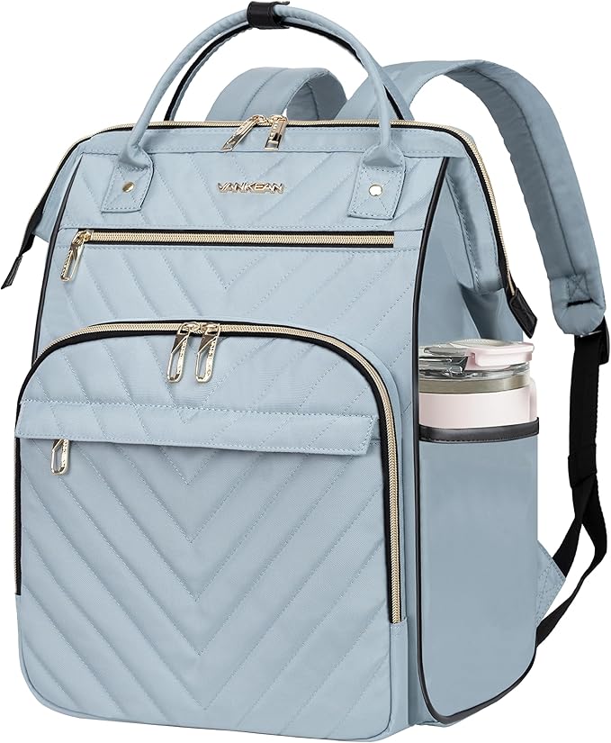 VANKEAN 17 Inch Laptop Backpack for Women Men Fashion Computer Work Bag, Large Capacity Waterproof, with USB Port & RFID Pockets, College Daypack Business Travel Backpack, Light Blue