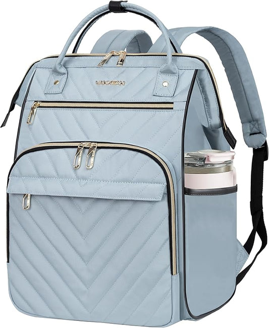 VANKEAN 17 Inch Laptop Backpack for Women Men Fashion Computer Work Bag, Large Capacity Waterproof, with USB Port & RFID Pockets, College Daypack Business Travel Backpack, Light Blue