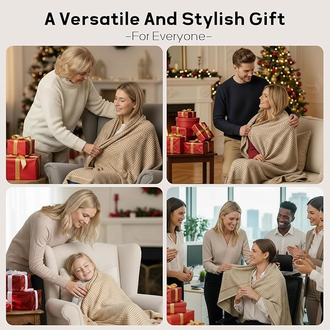 Travel Blanket Airplane - Ultra Soft & Lightweight Knit Design Compact Airplane Blanket,53x72 Inch,Stylish Travel Shawl Wraps for Flights,Office,Home Use,Travel Essentials & Gifts