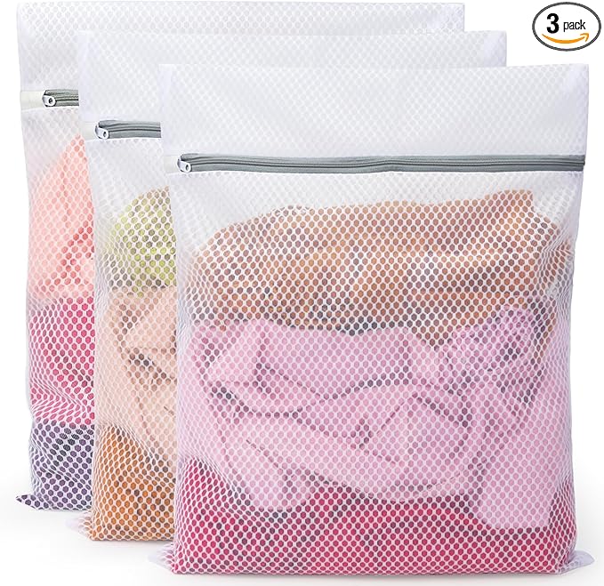 Vivifying Large Mesh Laundry Bags for Washing Machine, 3 Pack 20"x16" Honeycomb Mesh Zipper Wash Bags for Delicates, Sportswear, Underwear & Everyday Clothing, Reusable & Durable Laundry Organizer