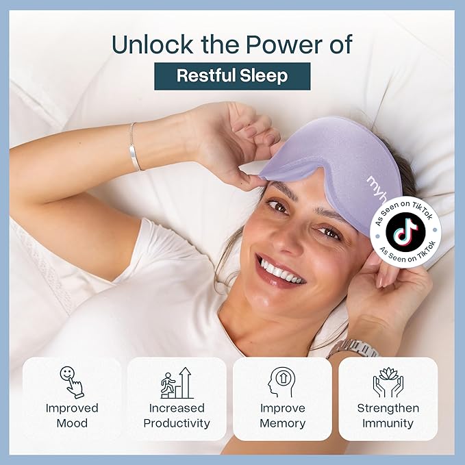 MyHalos® Sleep Mask – 3D Blackout Eye Mask for Women & Men, Side Sleepers, Zero Pressure Memory Foam Eyelash Friendly, Breathable,Award-Winning Sleep Aid for Travel (Lavender, 1 Count (Pack of 1))