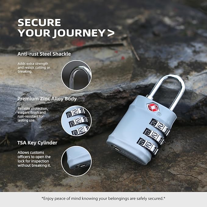 Luggage Locks TSA Approved 2 Pack, Combo Lock for Gym Locker, Small Combination Padlock, Padlock with Code for Travel Essentials, Suitcase, Zipper, Locker, Cabinet, Gun Case, Tool Box