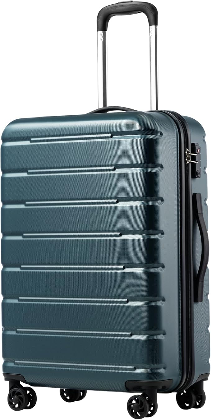 Coolife Luggage Suitcase Carry-on Spinner TSA Lock USB Port Expandable (only 28’’) Lightweight Hardside Luggage (Teal Blue, M(24in))