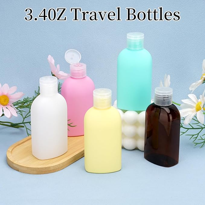 Cosywell 5 Pack 3.4oz Travel Bottles for Toiletries Shampoo and Conditioner Bottles TSA Approved Travel Size Containers Leak Proof Squeeze Bottle for Shampoo Conditioner Lotion(5colors)