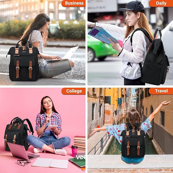 LOVEVOOK Laptop Backpack for Women, Teacher Nurse Bag Work Travel Computer Backpacks Purse,Water Resistant Daypack, 15.6 inch Black Brown