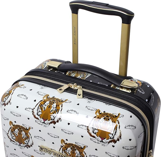 Betsey Johnson Designer 20 Inch Carry On - Expandable (ABS + PC) Hardside Luggage - Lightweight Durable Suitcase With 8-Rolling Spinner Wheels for Women (Tiger Print)