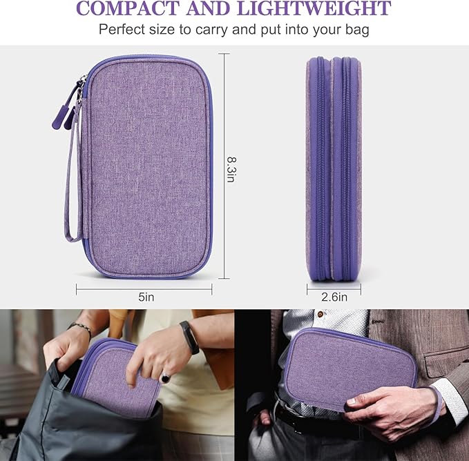 FYY Electronic Organizer, Travel Cable Organizer Bag Pouch Electronic Accessories Carry Case Portable Waterproof Double Layers Storage Bag for Cable, Cord, Charger, Phone, Medium Size, Dark Purple