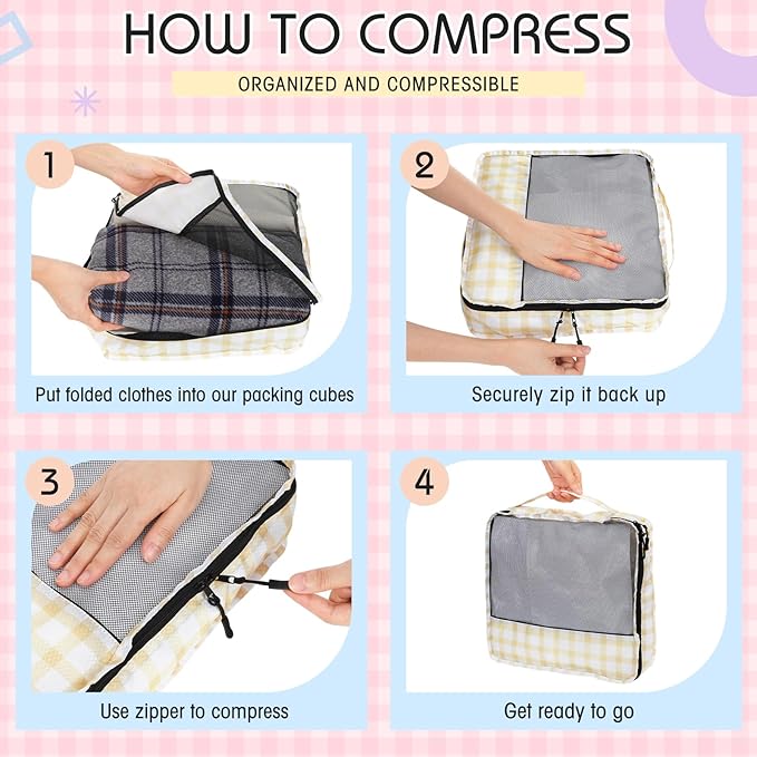 5 Pcs Packing Cubes for Suitcase Large Travel Cubes Carry on Luggage Organizer Bags for Clothes Accessories(Mixed,Plaid)